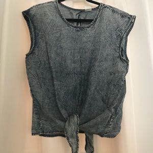 Acid washed denim look crop top with tie
